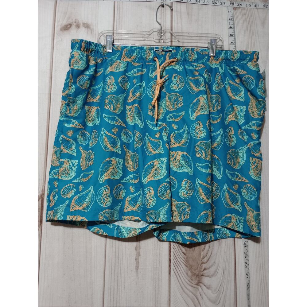 Club Room Swim Trunks Mens 2XL Blue Seashell Print Quick Dry Shorts 7" Inseam